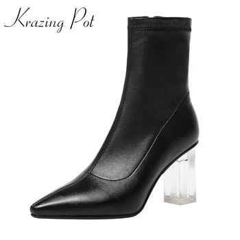 

Krazing Pot Chelsea boots pointed toe crystal high heel beauty lady dance party gorgeous elegant winter classic ankle boots L78