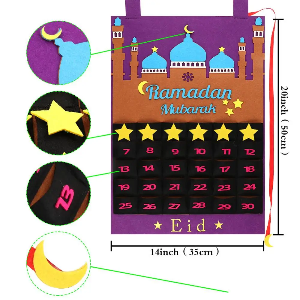 OurWarm Eid Mubarak DIY фетровый календарь Рамадана с карманом для детей подарки обратного