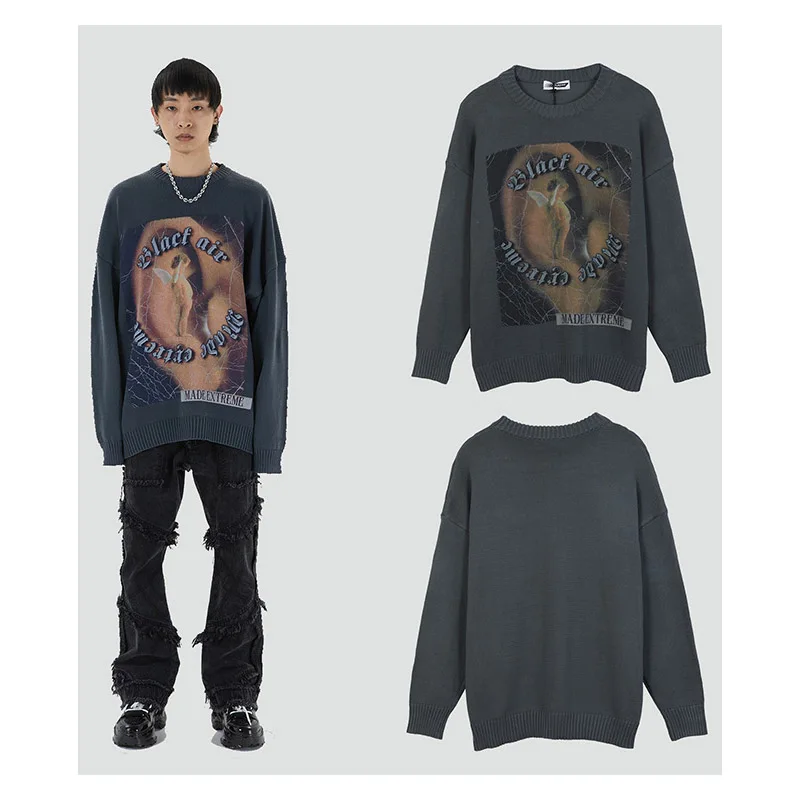 

Funny Cute Harajuku Japanese Angel Print Winter Clothes Women 2021 Oversized Sweaters Long Sleeve Top Fashion New Streetwear