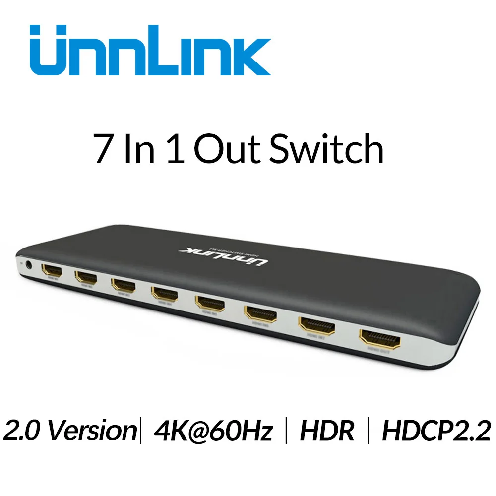 Unnlink HD MI-совместимый переключатель 2 0 7X1 UHD 4K 60 Гц HDR HDCP2.2 3D с ИК для Xbox One s/x PS4Pro LED Smart TV