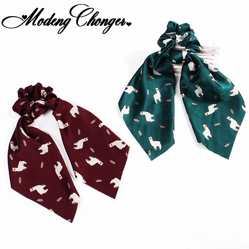

New Bohemian Hairband Bow Large Satin Scrunchie Floral Print For Women Girls Hair Scarf Elastic Hair Bands Hair Ties Accessories