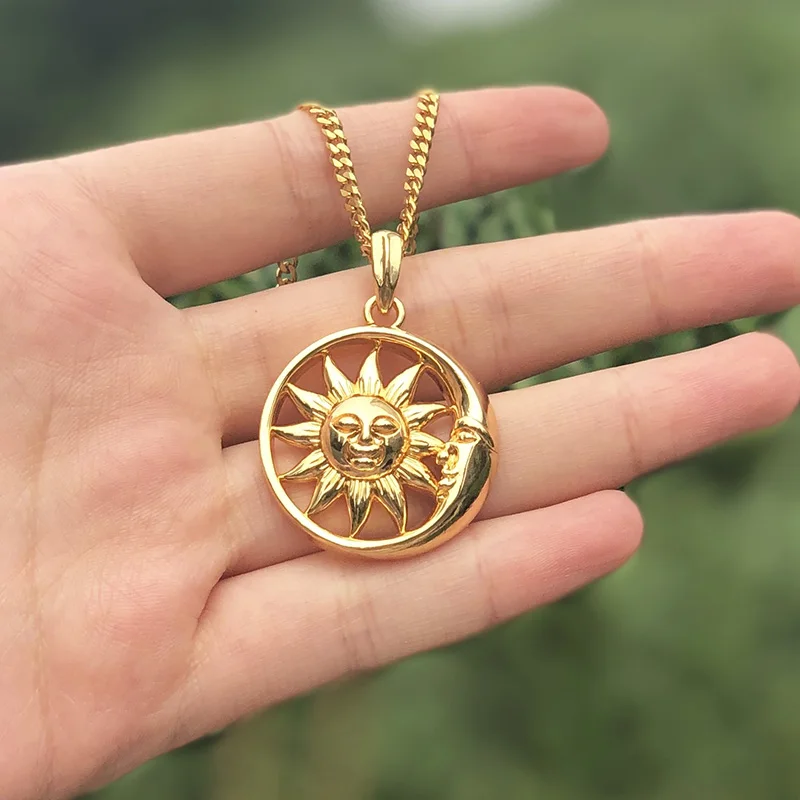 Stainless Steele Sun Moon Necklace Goth 