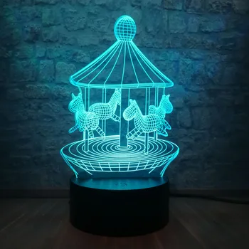 

Lovely Carousel 3D illusion LED Nightlight For Baby Bedroom Flash Colorful Atmosphere Lamp High Shining Horse Table Lamp As Gift