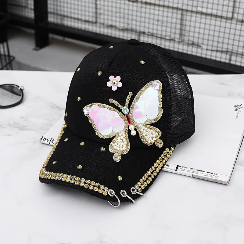 New High-Quality Fashion Butterfly Print Baby Cotton Baseball Cap With Brick Mosaic Ladies Beautiful Girl Hip-hop Mesh Hats