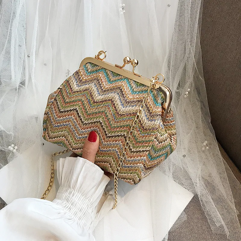 

Fashion Small Crossbody Boho Bag For Women Evening Clutch Bags Hasp Ladies Handbag Female Straw Beach Rattan Women Messenger Bag