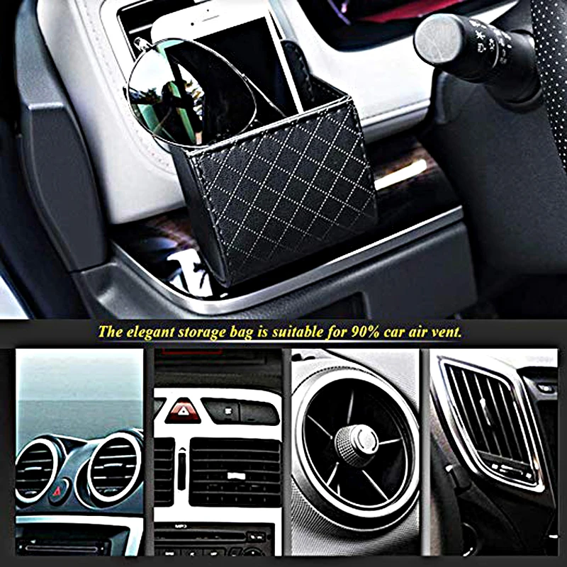 Universal Car Air Vent Organizer Box Storage Bag with Hook Auto Mount Outlet Hanging Leather Container Pocket Coin Phone Holder