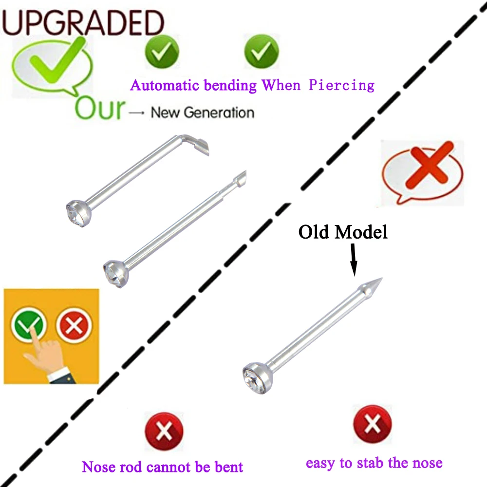 Nose Studs Piercing Gun Disposable Safe Sterile Piercing Tool Machine Nose Piercer Kit Earring Stud Body Jewelry 1Unit New Desgin