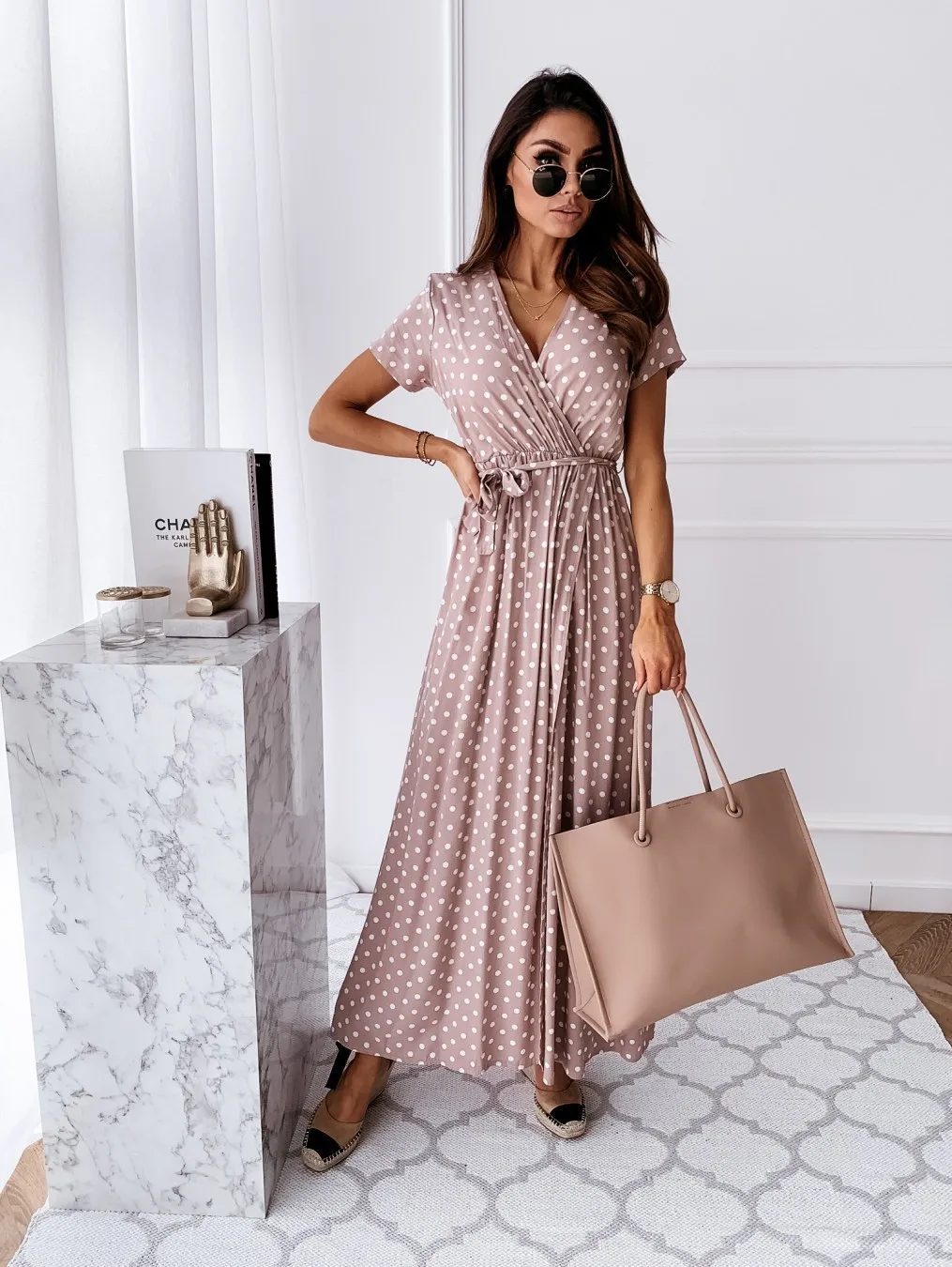 2022 Fashion Polka Dot Split Boho Dress V-Neck Women Casual Beach Vacation Long Dresses Vestido De Mujer maxi dresses