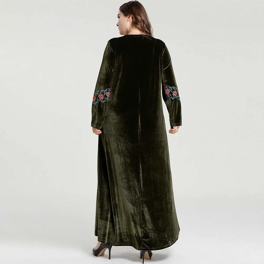 Роскошные Abayas Дубай мусульманское платье вечерние платья с вышивкой арабское кимоно мусульманская одежда зеленого цвета размера плюс макси платья XL