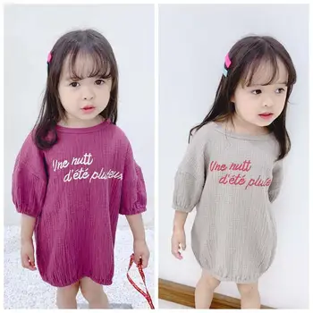 

Summer Baby Girl Clothes Round Neck Long Bat Sleeve Girl T-shirt Cotton Girl Shirt Letter Print Children's Clothes