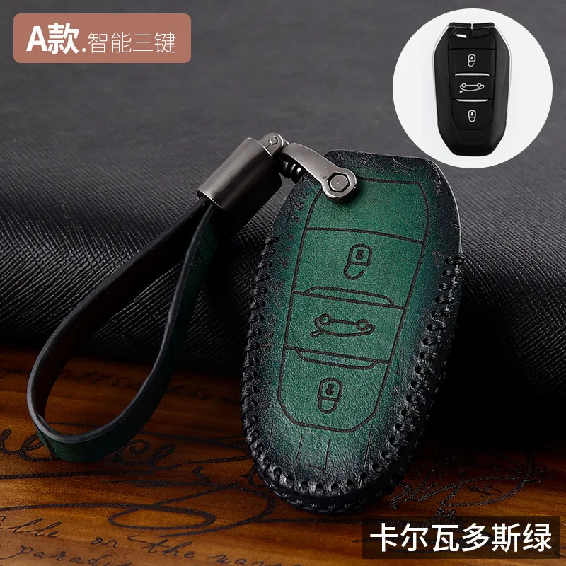 Genuine Leather Key Case Cover Car Accessorie for Peugeot 208 2008 308s 408 508 3008 4008 5008 107 108 206 207 301 307 407 4007 - Название цвета: Style A Green