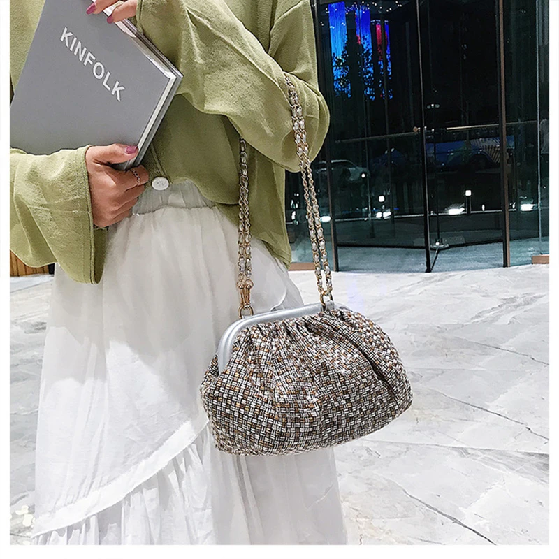 Fashion Women Knitting Bag Female Winter Casual Chain Shoulder Bag Brand Luxury Designer Handbag High Quality England