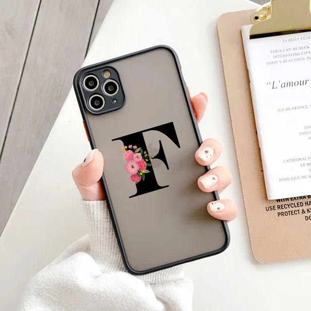 Elegant Black Letter Flower Matte Phone Case - Fashionable Protective Shell