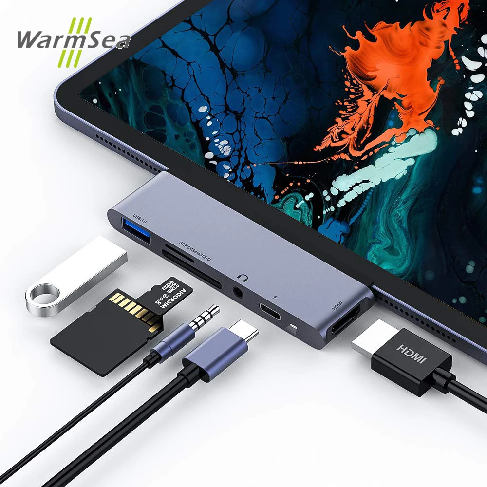 USB C концентратор для iPad Pro 2020 MacBook Type к 4K HDMI адаптер SD/TF кардридер 3 5 мм разъем