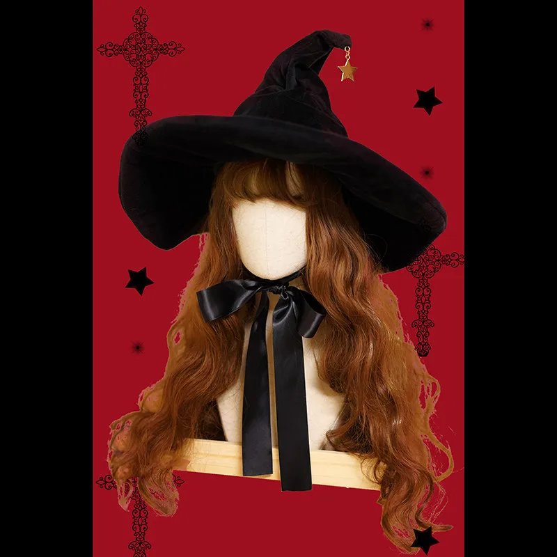 

Retro Witch Hats Masquerade Bandage Bow Wizard Hat Adult Gothic Lolita Cosplay Costume Accessories Halloween Party Dress Decor