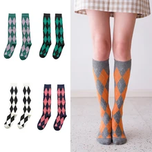 Женские носки Харадзюку, длинные, с геометрическим узором, хлопковые, забавные, повседневные, модные, для девочек, унисекс, теплые носки, Осень-зима