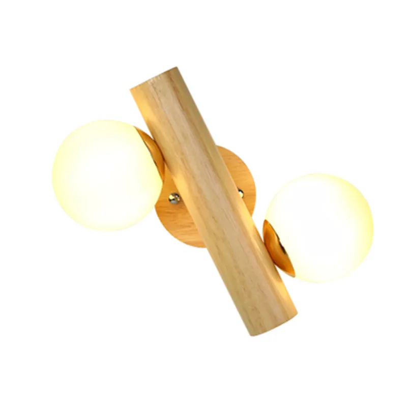 Деревянный светодиодный настенный светильник с шаровидным стеклянным абажуром