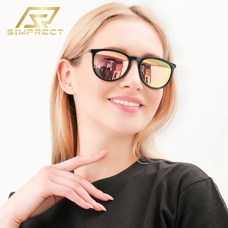 SIMPRECT 2022 Polarized Sunglasses Women Luxury Brand Designer Fashion Round Sun Glasses Vintage UV400 Mirror Shades For Women best sunglasses for big nose