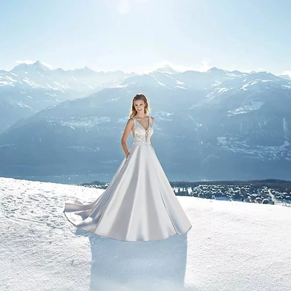 Vestido de Noiva атласное платье цвета слоновой кости плюс размер А-силуэта свадебное платье с открытыми плечами простое платье de Mariage корсет украшенный бисером Trouwjurken