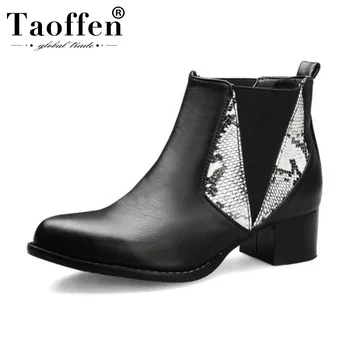 

Taoffen Size 34-46 Snakeskin Pattern Women Fashion Ankle Boots Winter Office Ladies Retro Pointed Toe Shoes Woman Footwear