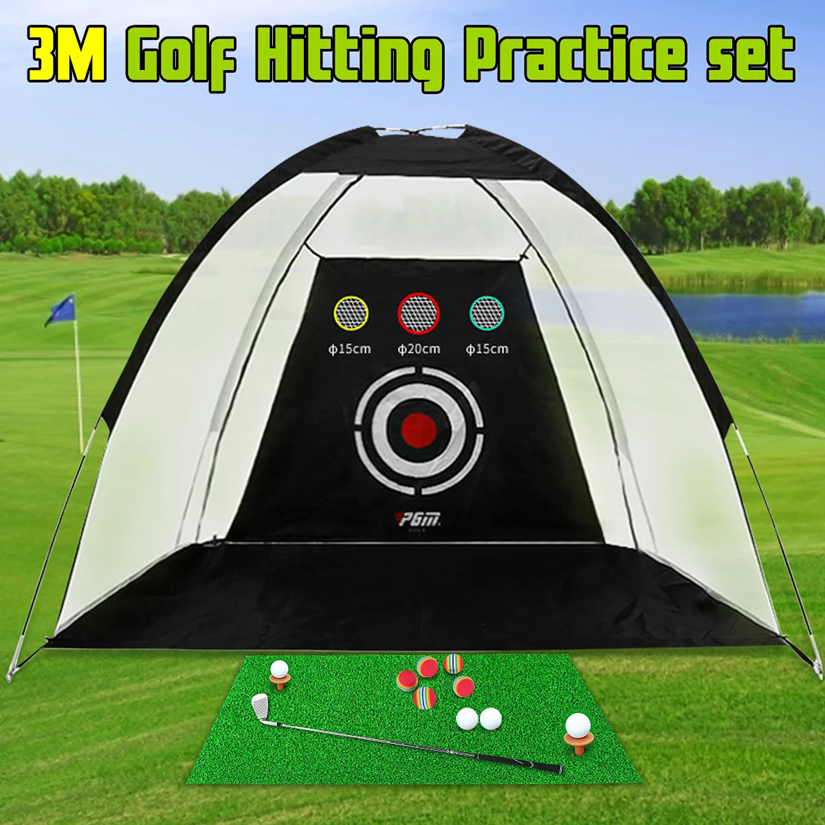 ^*Best Offers Foldable Golf Cage Training Floor Mat Practice Balls Practice Target Net Aids Indoor Outdoor Sport Pad Set Garden Golf Practice