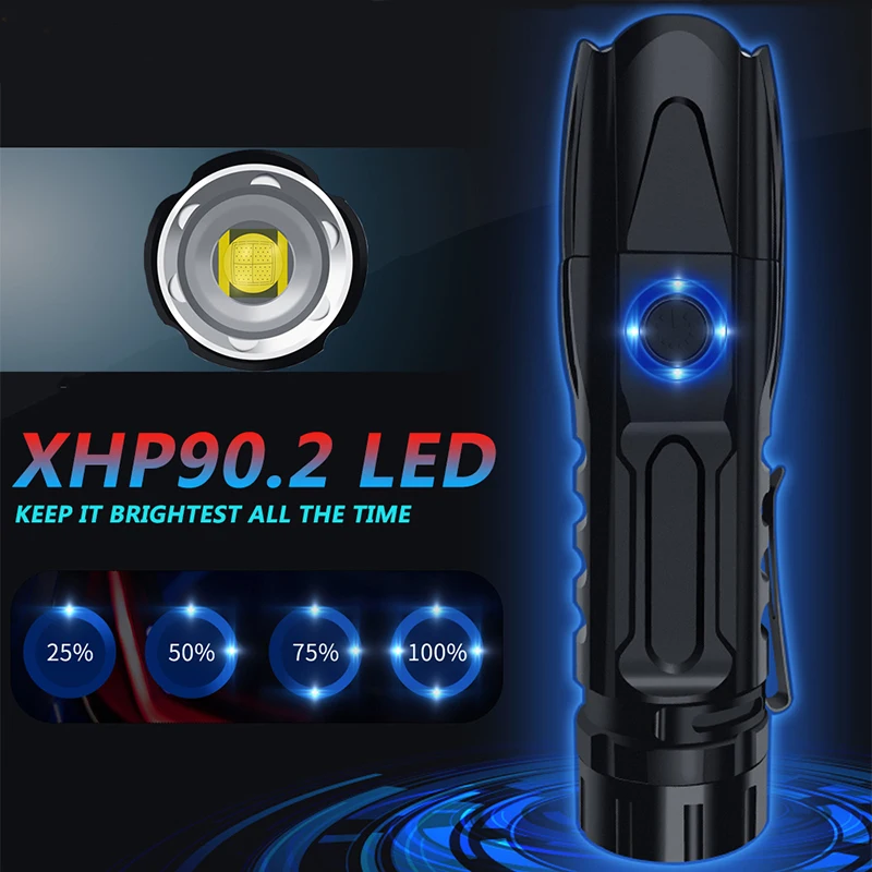 Самый мощный светодиодный фонарь XHP90.2 XLamp, тактический Водонепроницаемый фонарь, умный чип с управлением, конус с подзарядкой от USB