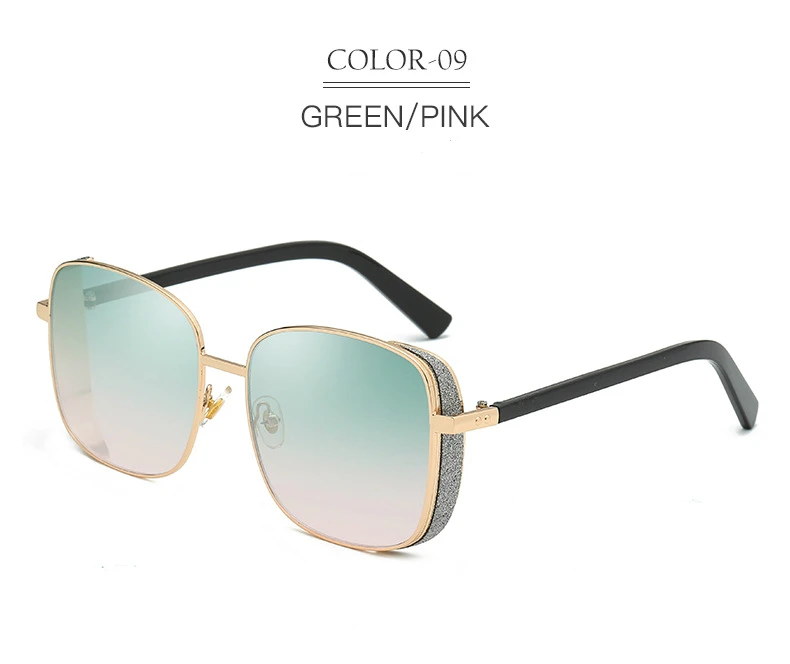 GREEN PINK 09 Роскошные женские солнцезащитные очки, фирменный дизайн, квадратные солнцезащитные очки, UV400, модные, градиентные, зеркальные оттенки, женские очки для женщин - Цвет линз: GREEN PINK 09