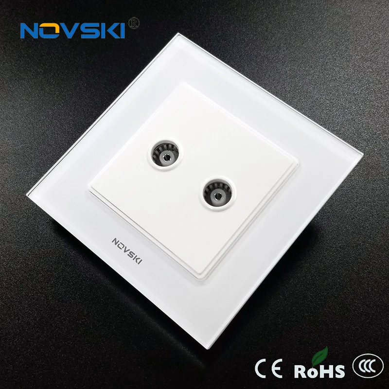Luxury Dual TV Antenna Wall Socket Silver plated Double Coaxial Wall Mount Output Faceplate Socket Crystal Tempered Glass