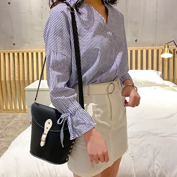 

Fashion Women Shoulder Bag Bucket Crossbody Bag Sling Artificial PU Handbag Summer Sweet Ladies Solid Color Messenger Bag Purse