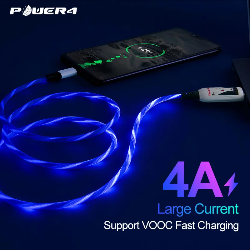 Микро USB кабель Power4 с подсветкой для Huawei Xiaomi Nokia Samsung 4A 1 м зарядный OPPO VIVO светящийся