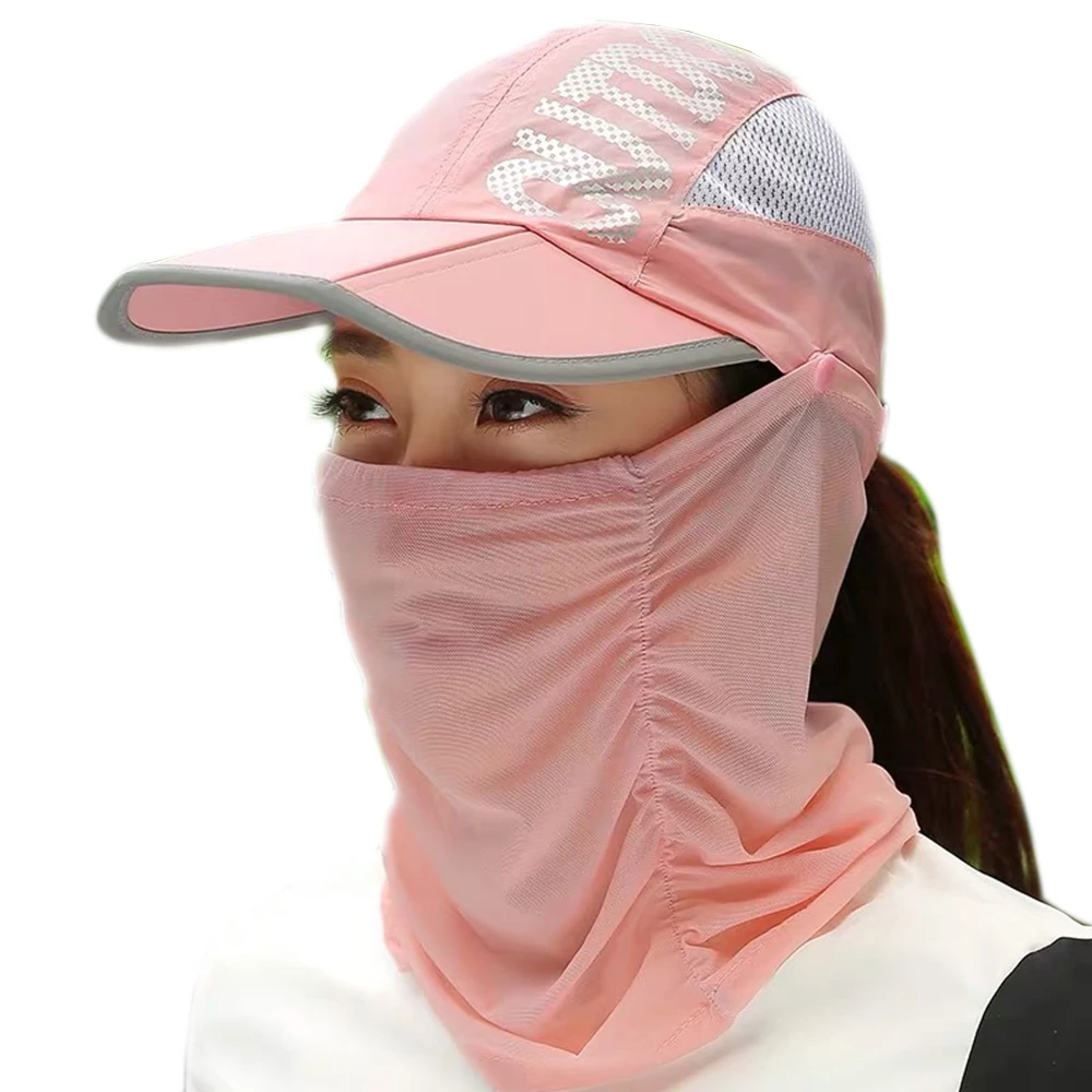 Pink Солнцезащитная Кепка с клапаном на 360 градусов, солнечная УФ-защита, летняя солнцезащитная Кепка для мужчин и женщин, солнцезащитный козырек, складная Съемная Кепка для шеи, маска для лица - Цвет: Pink