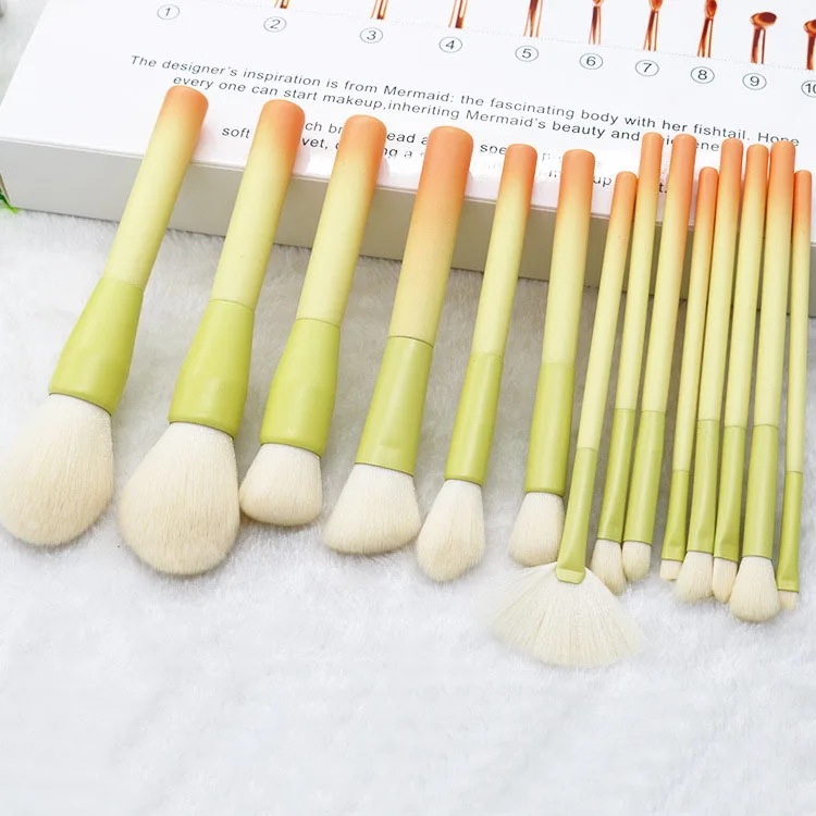 HTHL-14Pcs Pro, набор кистей для макияжа с градиентом цвета, Мягкая косметическая пудра, растушевка, Тональная основа, тени для век, румяна, набор, инструменты для макияжа