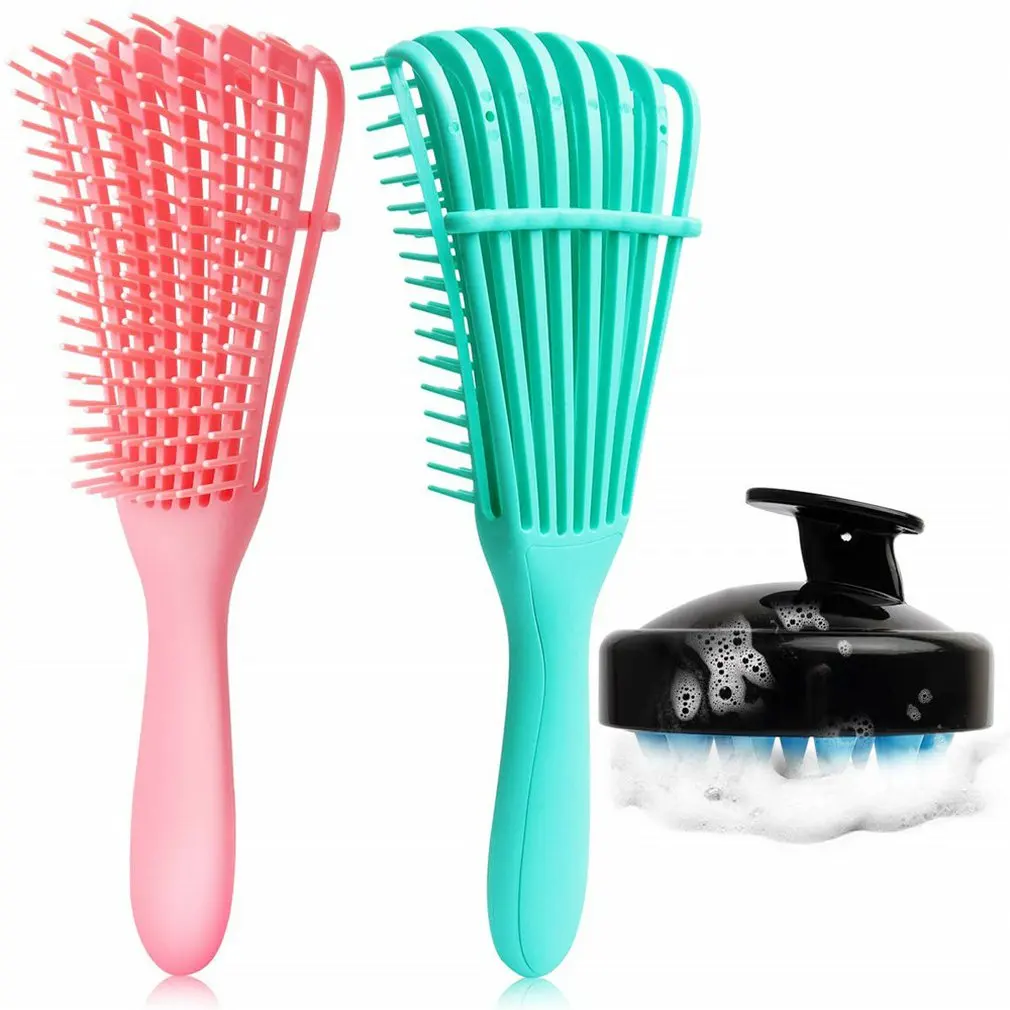 

3 pcs/set Detangling Brush Set Detangler Brush for Natural Black Hair Curly Hairk Dry and Wet Hair Scalp Massager Shampoo Brush