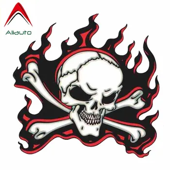 

Aliauto Creative Car Sticker Re Red Flame Skull Accessories Personality Decal PVC Reflective for Motorcycle Seat Kia,12cm*12cm