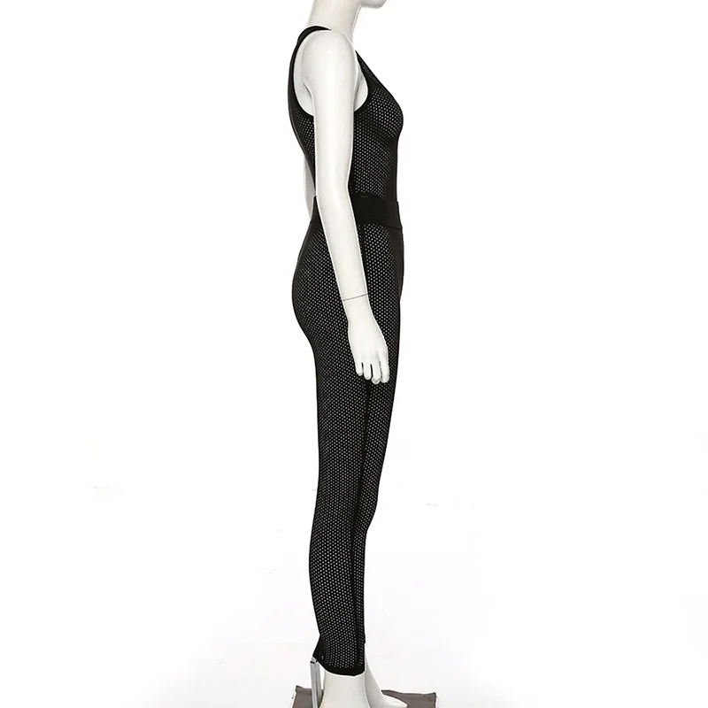 ANJAMANOR, сексуальный сетчатый спортивный костюм для фитнеса, Женский комплект из 2 предметов, боди, леггинсы, костюм для бега, D87-AD30