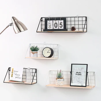 

Wooden Iron Wall Shelf Mounted Storage Rack Organization Nordic Wall Decoration Storage Shelf Wall Shelves Organizador