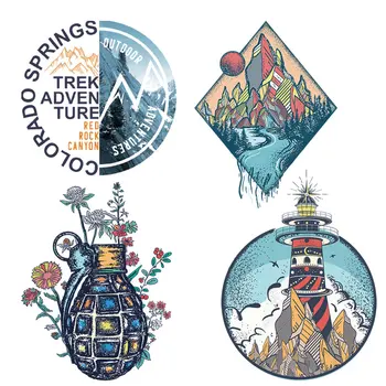 

Scenery Iron On Transfer For Clothing Bomb Flower Mountain Thermal Transfer For Clothes Vinyl Applique Thermo Sticker On Clothes