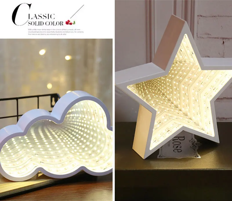 3D Creative Cloud Stars Heart LED Night Light Infinity Mirror Tunnel Lamp LED Mirror Tunnel Light For Kids Baby Gift Home Decor (6)