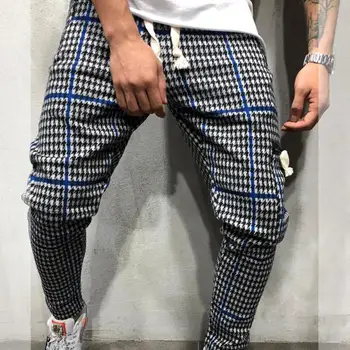 

Leisure Men Houndstooth Print Drawstring Sweatpants Trousers Slim Jogging Pants Perfect for work office dating running gifts