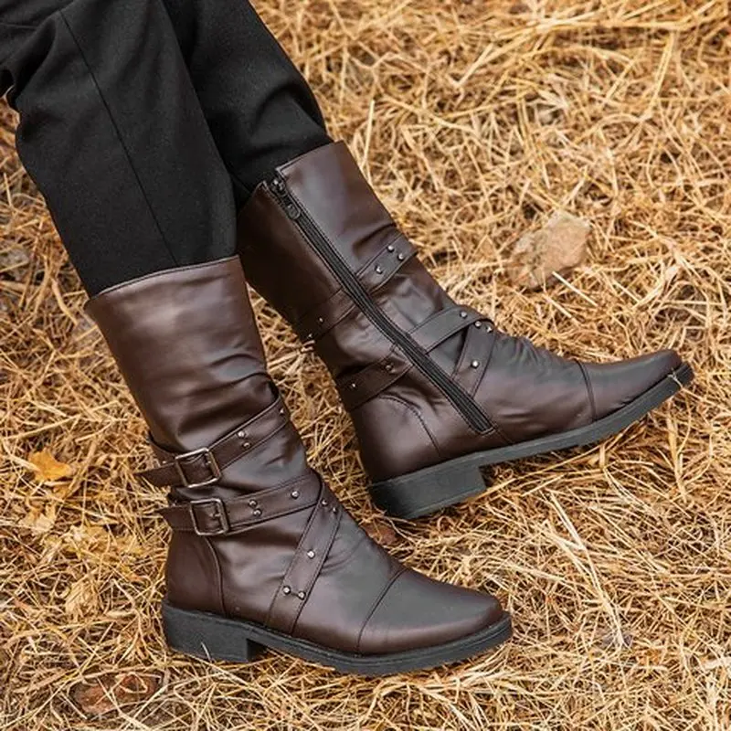 Женские ботинки до середины икры chaussure ботинки гладиаторские ботинки на низком каблуке из искусственной кожи pu размера плюс matin женская обувь zapatos mujer sapato H746