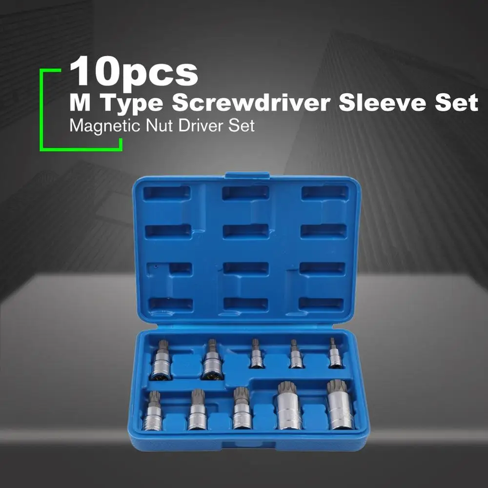 

10pcs 1/2 3/8 1/4 M Type Screwdriver Sleeve 12 Angle Hexagonal Flower Type Pressure Batch Sleeve Set Driver Drill Bit Kit