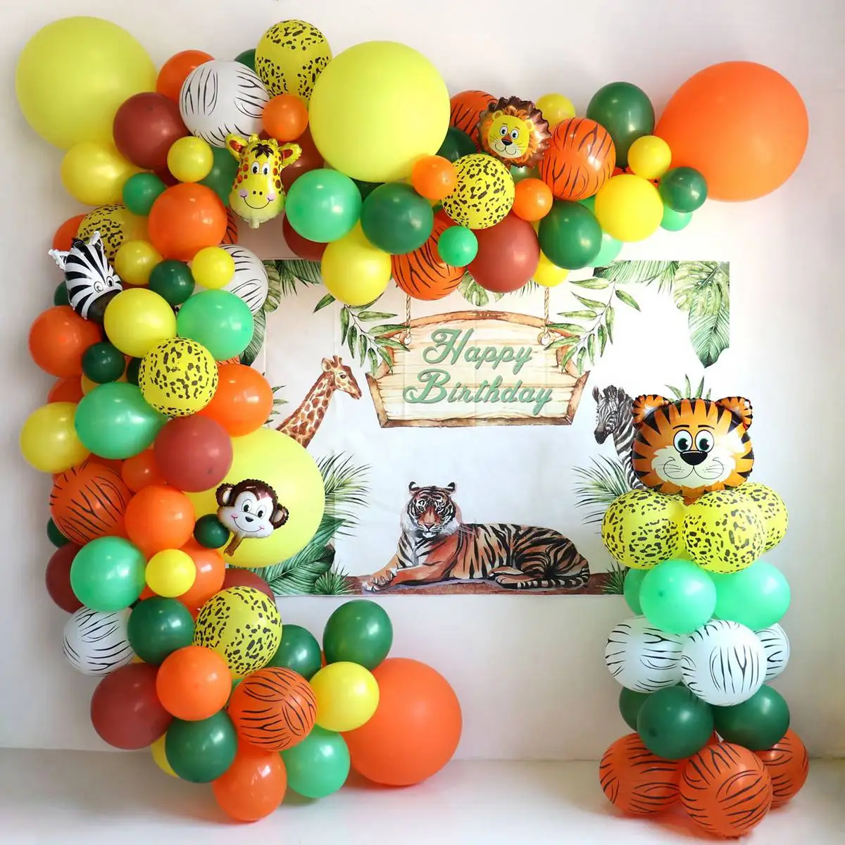 Decoración de globos de cumpleaños para niños de 1 2 3 4 5 6 7 8 9 años,  decoración para fiestas de primer cumpleaños, motivo de jungla y Safari,  arco de guirnalda de globos - AliExpress