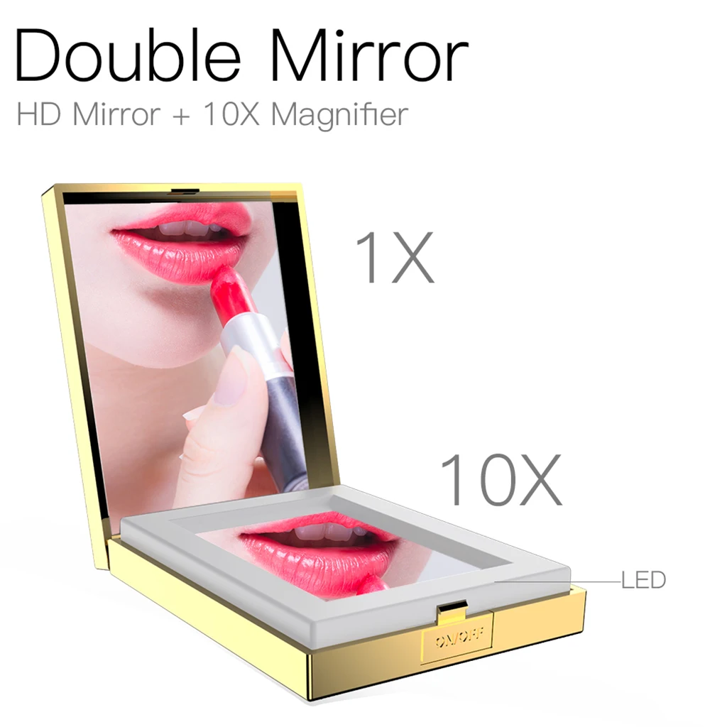 Mini Compact Folding Double Sided Magnifying Makeup Mirror, 1X  / 10X Magnification with 32 pcs Led Lights- Black / White