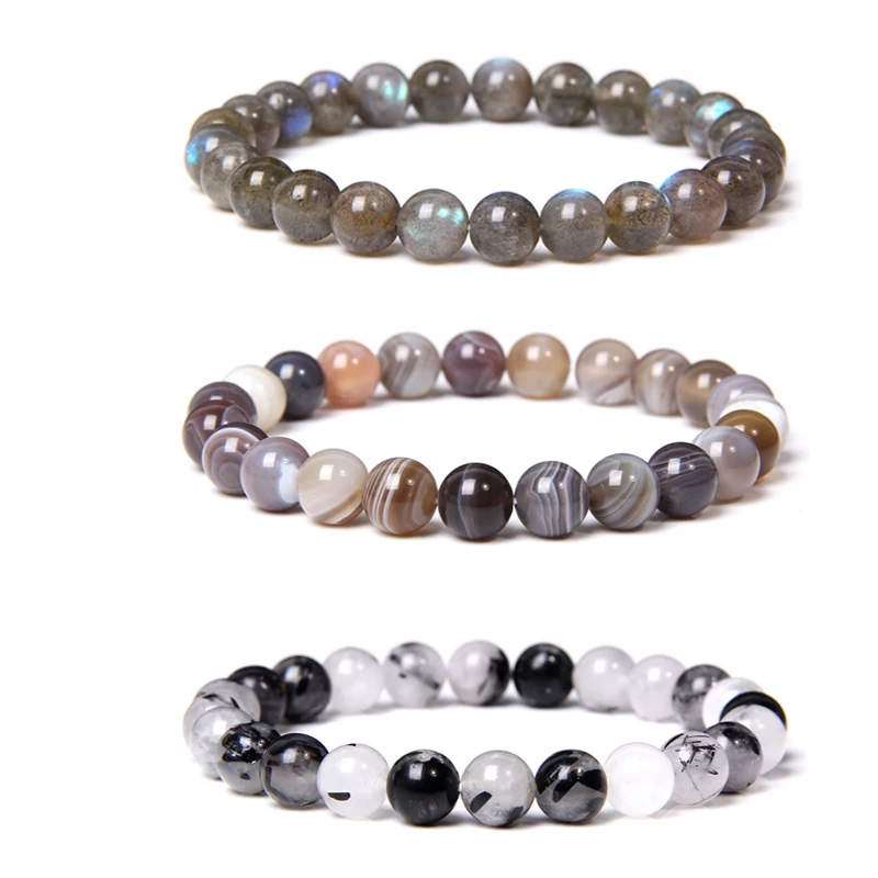 Браслеты из Лабрадорита для мужчин Винтажные эластичные браслеты полированные