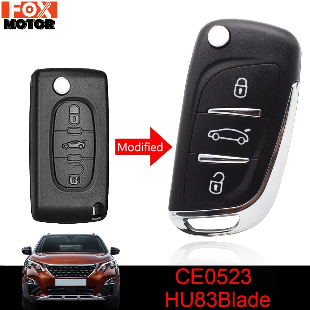 

Car Key Shell Fob Case Cover For Peugeot 307 308 3008 5008 807 207 For Citroen C2 C3 C4 3 Button Flip Modified HU83 CE0523