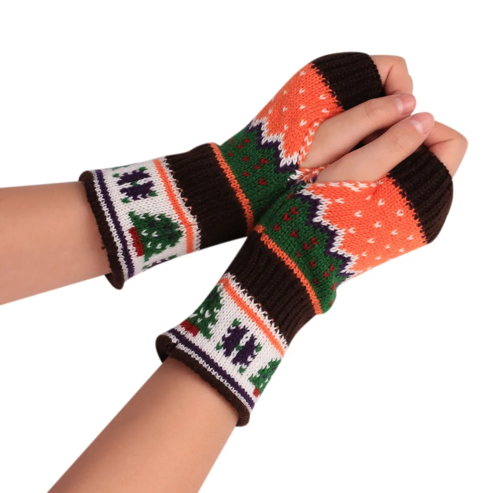 Женские перчатки Модные рождественские вязаные перчатки без пальцев зимние перчатки унисекс мягкие теплые митенки длинные kintting перчатки без пальцев