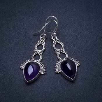 

Natural Amethyst Handmade Indian 925 Sterling Silver Earrings 2" T4702