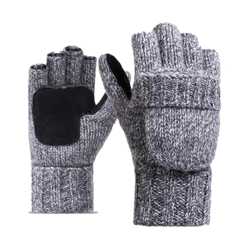 Cena Brand New wełniane rękawiczki z dzianiny pół palca etui z klapką mężczyźni wełniana damska zimowa rękawice aksamitne grube skórzane ciepłe na zewnątrz rękawice jeździeckie