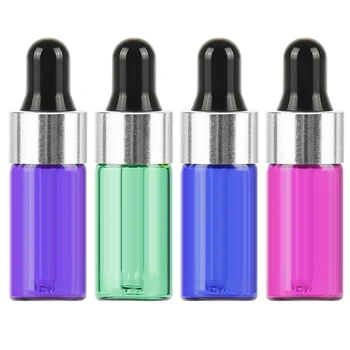 

10pcs Silver Cover Black Silicone Head Dropper Glass Bottle Plant Essential Oil Glass Container 3ml Toiletry Kits Travel