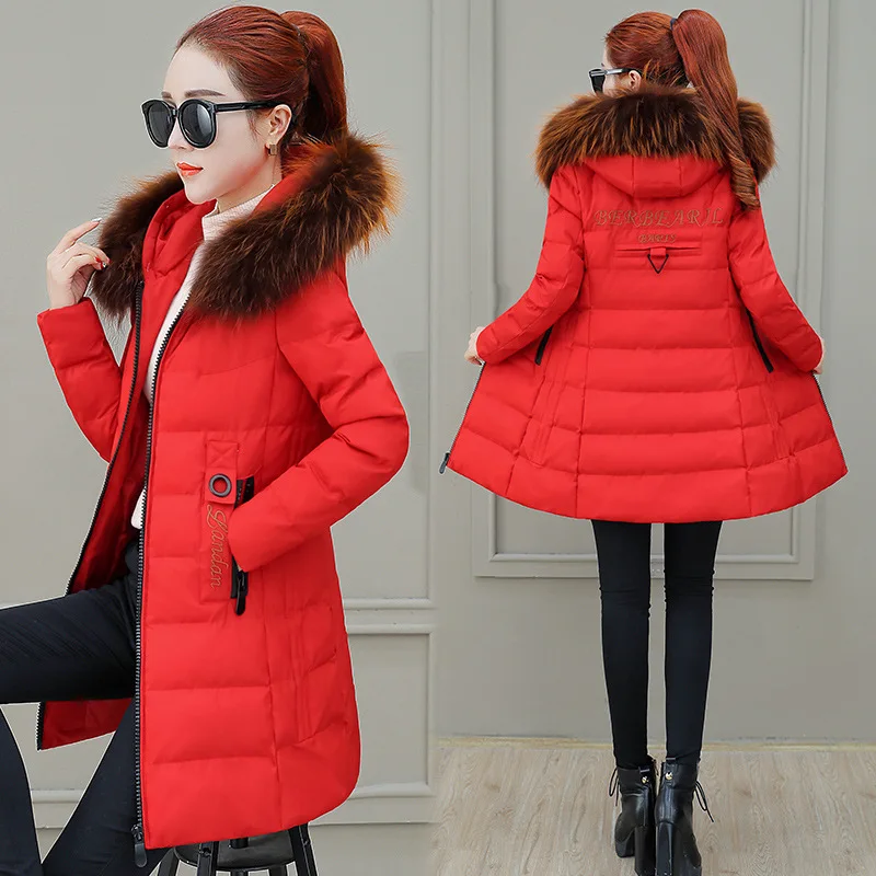 

Winter Coat Red Cotton Coat Women's Mid-length 2018 New Style Harajuku-Style Versatile Thick down Jacket Cotton-padded Clothes C